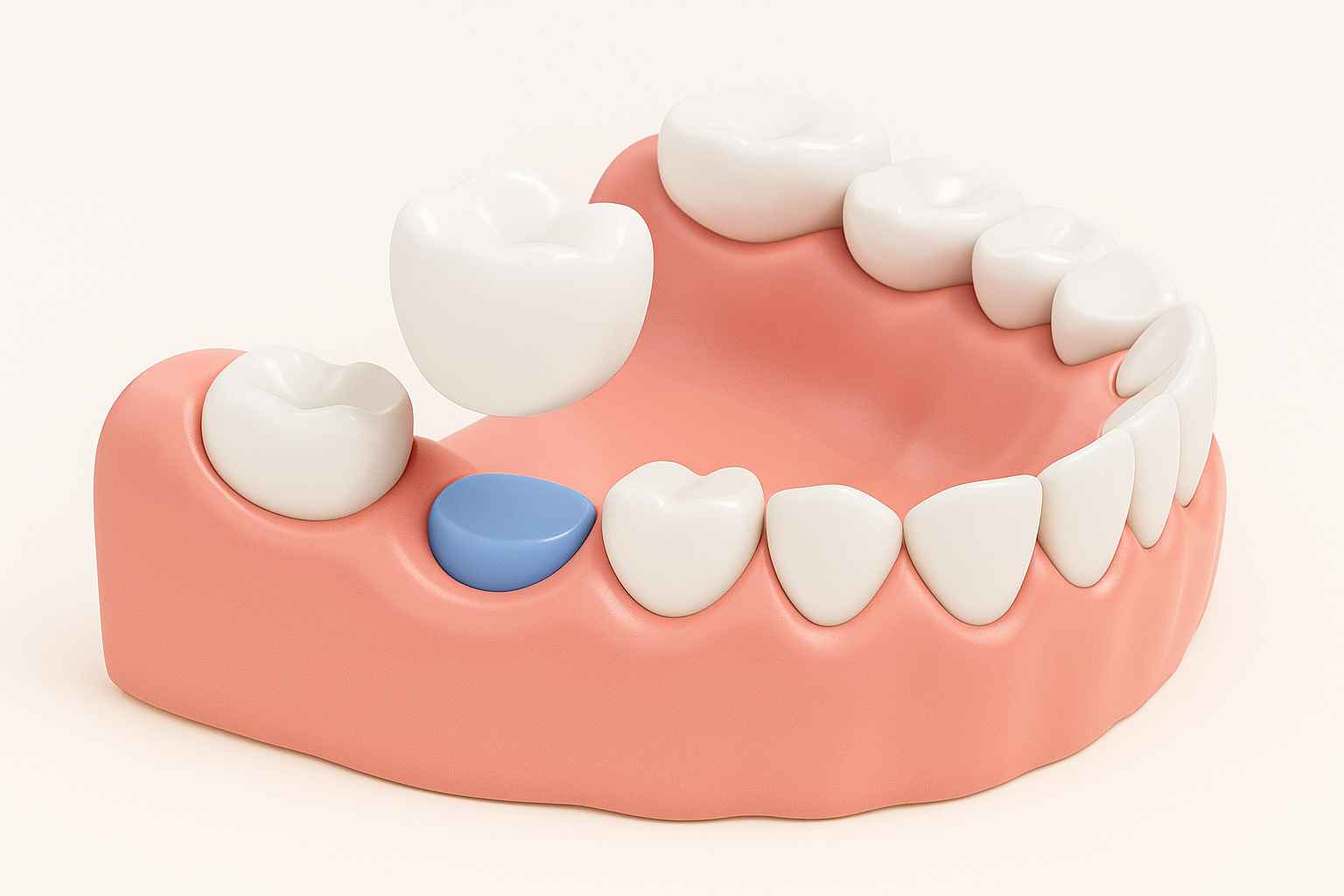 3D-Illustration einer lockeren Zahnkrone im Unterkiefer.