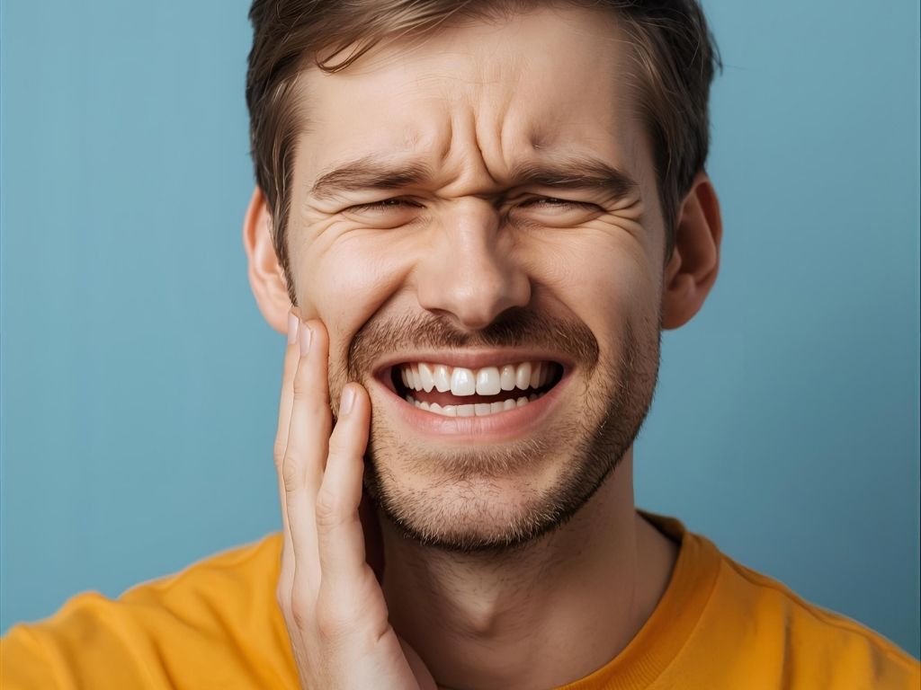 Ein Mann bei dem die Zahnkrone schmerzt